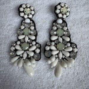 Statement Emerald Green & Faux Pearl Dangle Earrings